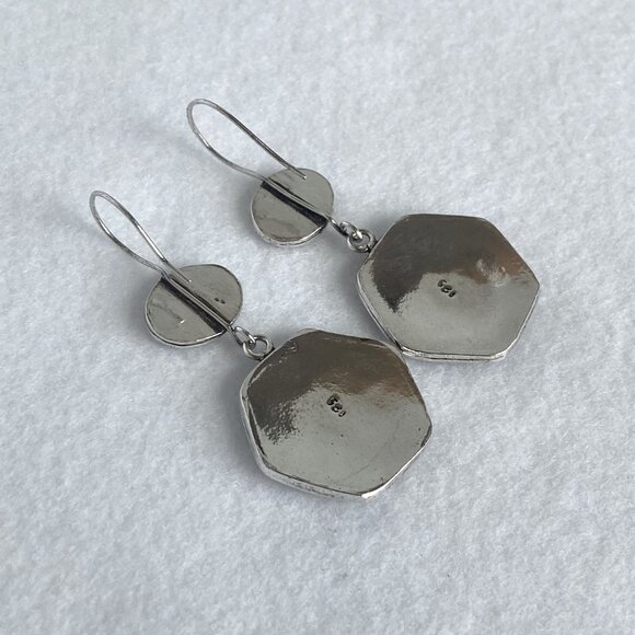 VTG Sterling Silver 925 Etruscan Moroccan Style Hexagonal Drop Dangle Earrings - Picture 8 of 16